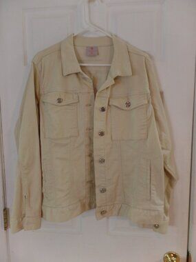 NWoT Laurie Felt XL 18 20 Daisy Denim Jacket Cream Vanilla QVC Summer Americana